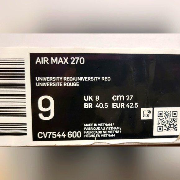 Air Max 270, University Red, Men's Size 9 - Picture 4 of 4
